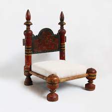 Vintage Hand Painted Wood Rajasthan Low Chair With Off White Cushion Low Chair Wood Bed Design Home Decor Hooks