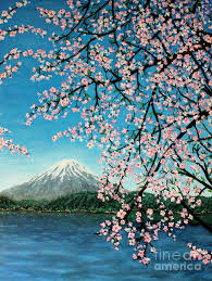 Mount Fuji Cherry Blossoms Painting By Sheena Kohlmeyer