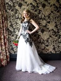 Sleeveless Ivory Chiffon Wedding Dress With Black Lace Overlay White Lace Wedding Dress Wedding Dresses Black White Wedding Dress