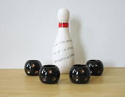 Vintage 50s Bowling Sake Shot Glass Set Barware Bowling Pin Etsy Shot Glass Set Bowling Bowling Ball
