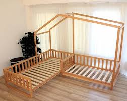 Easy and affordable diy solution for creating a toddler bed rail bumper to prevent kids from falling off their beds with pool noodles. Montessori Floor Bed With Rails Twin Full Or Queen Floor Bed Hardwood Made In Usa Includes Slats Toddler House Bed House Beds Toddler Floor Bed