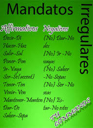 Irregular Spanishcommands Affirmative Tu Commands Spanish Commands Spanish Verbs Chart Grammar Activities