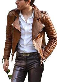 Handmade Men Unique Style Leather Biker Quilted Jacket Men Brown Leather Jacket Leather Jacket Stylish Leather Jacket Leather Jacket Men