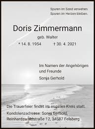 Eines nachts hatte ich einen traum: Traueranzeigen Von Doris Zimmermann Trauer Hna De