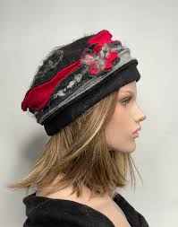 Women's Hat. Anais Black-red-grey Boiled Wool Hat. Women's Beanie. Winter  Beanie. Wool Beanie. Women's Wool Toque.