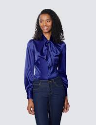 We make the most beautiful essentials, at the. Women S Royal Blue Fitted Luxury Satin Blouse Pussy Bow Hawes Curtis