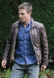 Stephen Amell As Oliver Queen Arrow Brown Leather Jacket Brown Leather Jacket Leather Jacket Men Leather Jacket