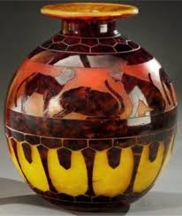 Le Verre Francais Beau Vase Boule En Verre Double A Decor De Frise De Chats Sur Fond Marbre Degrade Signe H 26 Cm Vaso Antico Vasi Vaso Di Vetro