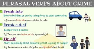 Crime Vocabulary Common Phrasal Verbs About Crime 7 E S L Verb English Sentences Phrasal Verbs With Meaning
