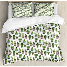Jersey knit sheet set with soft feel and attractive cactus pattern. Ambesonne Colorful Pretty Succulent Houseplants And Cactus Pattern Doodle Flowers Pots Duvet Cover Set Wayfair