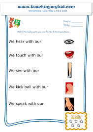 Vocabulary worksheet containing body parts vocabulary. Kindergarten Learning Match The Body Parts Worksheet 1