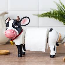 This cat toilet paper holder is a good option for those who can't mount a holder on the wall. Animal Toilet Paper Holder Milk Cow Funny Resin Free Standing
