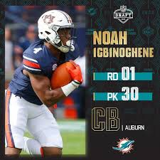 With The No 30 Overall Pick The Miamidolphins Select Auburnfootball Cb Noah Igbinoghene By Bose In 2020 Nfl Dolphins Football Nfl Draft