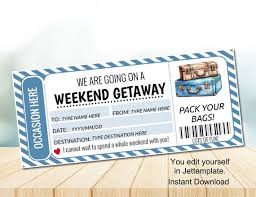 Editable Weekend Getaway Ticket Template, Surprise Weekend Away, Weekend  Getaway Voucher, Weekend Away Gift, Instant Download - Etsy