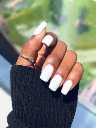 White tips square full artificial press on nails false nails with ab rhinestones. White Dipping Powder Nugenesis French White On Short Square Nails Nicoledennelle Shortsquarenails Sq Short Square Nails Squoval Nails Square Acrylic Nails