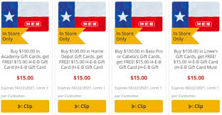 Cardcash enables consumers to buy, sell, and trade their unwanted lowe's gift cards at a discount. Expired H E B Buy 100 Select Gift Cards Get 15 H E B Gift Cards Free Home Depot Lowe S More Gc Galore