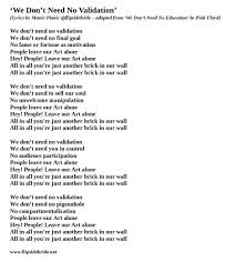 Pink Floyd We Don T Need No Education Lyrics We Don T Need No Validation Lyrics Motivation Poems