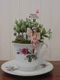 It is recommended to put pebbles on the bottom of the flowerpot. Fairy Garden Tea Cup Miniature Garden Artificial Flowers Fairy Bunnies Mom Girl Sister Birthday Fairy Garden Diy Tea Diy Plant Decor