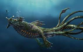 Framed Print Giant Sea Monster Attacking A Deep Sea Diver Picture Dragon Art Sea Dragon Leviathan Sea Monster Art Sea Monsters