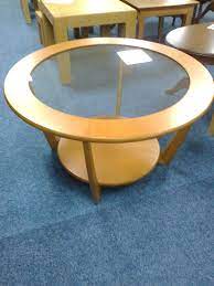 The vintage g plan astro coffee table is round in shape, has dark teak wooden legs and features a glass top, set into thick border of teak wood, creating a 'space age' aesthetic that has garnered a lot of. G Plan Cabinets Fresco Round Coffee Table Clearance Living Dining Hafren Furnishers