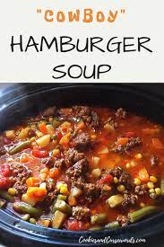 Hearty Crockpot Cowboy Soup Cookies And Cursewords Recipe Beef Soup Recipes Soup Recipes Slow Cooker Recipes