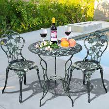 Antique Bistro Patio Furniture Set Rust Free Aluminium Rose Decorated Yard Green Unbranded Outdoor Patio Furniture Sets Bistro Patio Set Outdoor Patio Decor