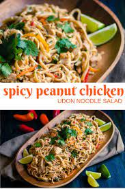 Spicy Peanut Chicken Udon Noodle Salad Jennifer Cooks Recipe Udon Noodles Chicken Udon Peanut Chicken