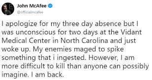 Последние твиты от mcafee home (@mcafee_home). Poison Tweet 1 John Mcafee Know Your Meme