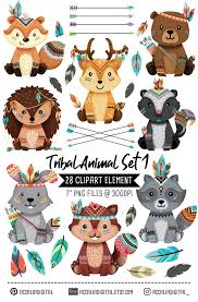 Tribal Animals Clipart Tribal Woodland Animals Clipart Set 1 Etsy Tribal Animals Woodland Animals Animal Clipart