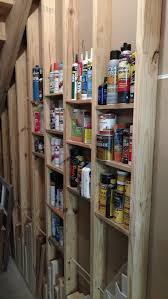 Wall studs are usually placed about 12 to 18 inches apart depending on the type of construction and the building codes in your particular area. Super Simple Stud Shelves Storage Shed Organization Garage Storage Organization Garage Storage Racks
