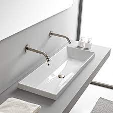 Choose a concrete trough bathroom sink and you'll have a piece of art. Scarabeo 5133 By Nameek S Teorema 2 Rectangular White Ceramic Trough Drop In Sink Thebathoutlet