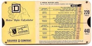 motor data calculator square d company 3phase 1965 slide