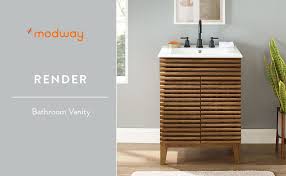 Although most bathroom vanities feature drawers, for the sake of extra storage a bathroom vanity that includes them is always a great idea and when making an order the option of drawers shouldn't be overlooked. Amazon Com Modway Render Mid Century Bathroom Vanity With Sink In Walnut White Furniture Decor