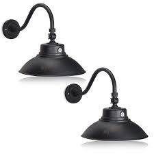 Gooseneck barn lights combine the classic barn light style with hints of modern design for an overall unique fixture. 2 Pack 14in Black Gooseneck Barn Light Led Fixture For Indoor Outdoor Use Photocell Included Swivel