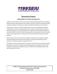 1199seiu United Healthcare Workers East Memorandum Of Support Nys S3863 A4965 Healthy Workplace United Healthcare Workplace Bullying