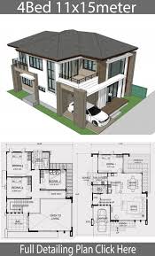 Classic two storey house design is still very popular nowadays and there's always a impression of luxury. Home Design 11x15m With 4 Bedrooms Home Design With Plan Duplex House Plans Modern House Floor Plans Model House Plan