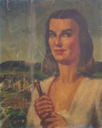Painting of Woman in Texas landscape by New Deal artist Nicholas Lyon