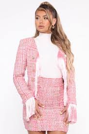 Black And White Plaid Skirt And Jacket Set Stretching Subtle Skirt Set Pink Pink Plaid Skirt Lookbook Outfits Business Skirt