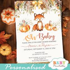 Fall Theme Fox Baby Shower Invitations D245 Baby Printables