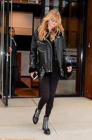 Gigi Hadid Is Wearing The New Jacket Brand You Need On Your Radar This Fall Combat Boot Outfits Winter Outfits Women Hoodie Mini Dress