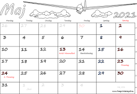 Liste over datoer for alle helligdager. Kalender Maj 2021 Printervenlig Gratis Printable Pdf