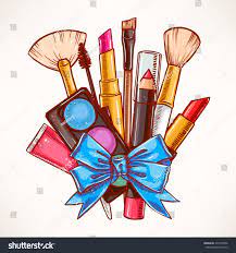 Bunch Of Decorative Cosmetics Tied With Blue Ribbon Cartoon Makeup Makeup Illustration Makeup Clipart