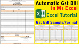 Automatic Gst Bill Using Ms Excel Gst Bill Sample Gst Bill Format Bill Invoice Design Youtube