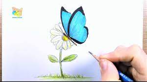 comment dessiner un papillon sur une fleur - YouTube