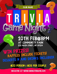 Trivia questions, quizzes, and games on thousands of topics! Trivia Game Night Flyer Trivia Night Flyer Game Night Trivia