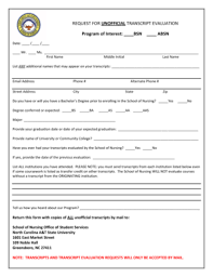 Fillable Online Ncat Request For Unofficial Transcript Evaluation Ncat Fax Email Print Pdffiller