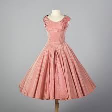 M 1950s Pink Taffeta Party Dress Cocktail Evening Prom Rockabilly Full Skirt 50s The Textile Taffeta Party Dress Pleated Midi Dress Full Skirt Dress