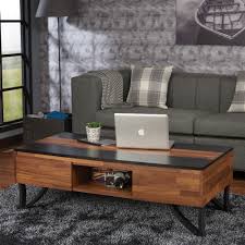 Table top and blur office background. Rectangular Wood And Metal Coffee Table With Two Drawers And Open Shelf Brown And Black From Overstock Com Accuweather Shop