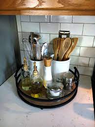 Distressed rustic brown wood tray with metal handle decorative organizer for kitchen counter top dining room. Start A Fire Small Kitchen Storage Kitchen Counter Inspiration Kitchen Counter Decor