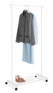 There's a fixed top shelf, a hanging rail for jackets and coats and an adjustable lower level for boxes and other packaging that you may want to keep. Essential Home Rolling Clothing Rack White